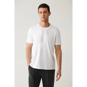 Erkek Beyaz Bisiklet Yaka Baskılı Soft Touch Regular Fit T-shirt A41y1030