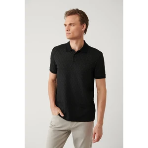 Avva Erkek Siyah 3 Düğmeli Jakarlı Polo Yaka Regular Fit T-Shirt A41Y1051