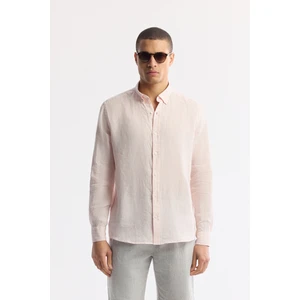 Avva Erkek Pembe Düğmeli Yaka %100 Keten Comfort Fit Gömlek B002191