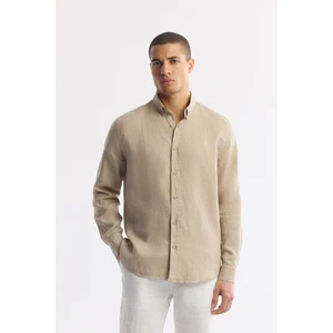Avva Erkek Vizon Düğmeli Yaka %100 Keten Comfort Fit Gömlek B002191
