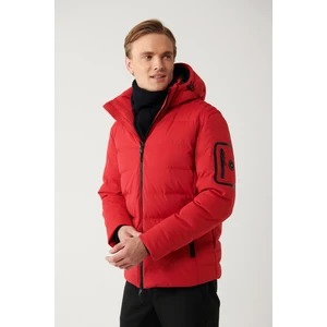 Erkek Kırmızı Çıkma Kapüşonlu Kuş Tüyü Dolgulu Su İtici Kumaşlı Mont A32Y6016