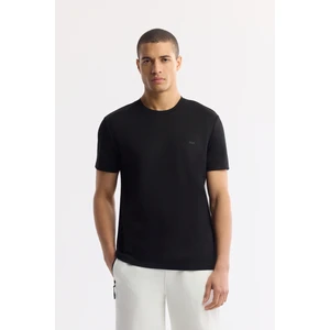 Avva Erkek Siyah Bisiklet Yaka Bi-Stretch Baskılı Regular Fit T-Shirt B001040