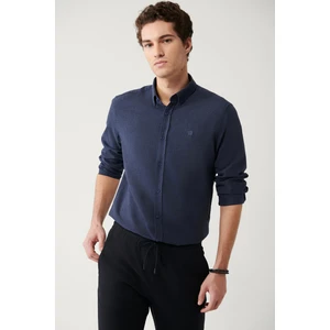 Avva Erkek Lacivert Düğmeli Yaka %100 Pamuk Regular Fit Gömlek B002033