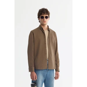 Avva Erkek Vizon Düğmeli Yaka %100 Pamuk Soft Touch Kadife Regular Fit Gömlek B002032