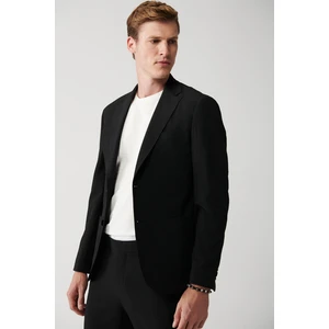 Erkek Siyah Gofre Dokulu Astarsız Çift Yırtmaçlı Ceket A31Y4028