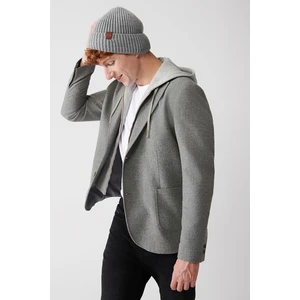 Erkek Gri Mono Yaka Çıkma Kapüşonlu Takma Cepli Ceket A32Y4017