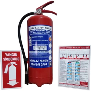 Miralaz Ticaret 6 kg Kuru Kimyevi Yangın Söndürme Tüpü Levhalı + Talimatlı + Askı Aparatlı