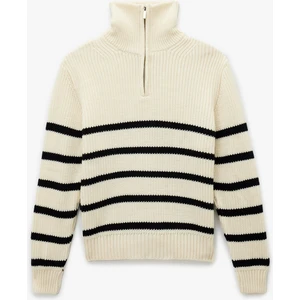 Yarım Fermuarlı Çizgili Kışlık Triko Kazak