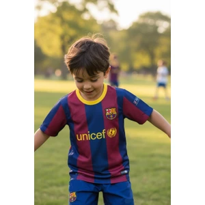 Bite Nose Messi Barcelona Çoraplı Bordo Mavi Çocuk Nostalji Halı Saha Forma