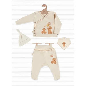 Tiny Lamb Tinylamb Fluffy Bear Organik Pamuk Penye Yeni Doğan Mini Set Patikli Pijama ve Uzun Kollu Kruvaze - 4 Parça