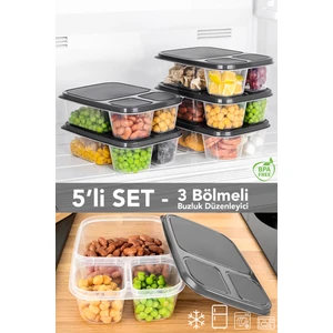 Meleni Home 5'li Dikdörtgen 3 Bölmeli Saklama Kabı - Mikrodalga Uyumlu Organizer Derin Dondurucu Erzak Kabı
