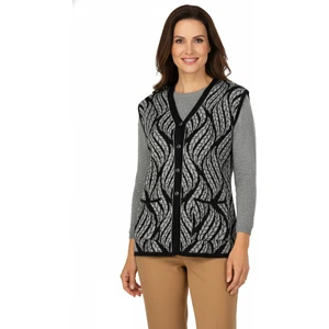 Kadın Kışlık Yünlü Örme Anne Yelek V Yaka Kırlangıç Motifli Çift Cepli Düğmeli Tam Kalıp