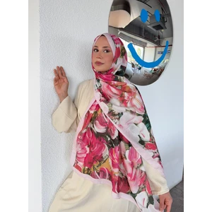 Mira İpek Desenli Pamuk Soft Şal Ilham Serisi Pudra Fuşya PS88