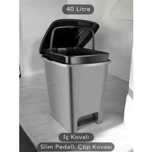Dynamic Tech Iç Kovalı Slim Pedallı Banyo Mutfak Çöp Kovası - 40 Litre - Antrasit