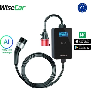 WTP3 22 & 11 KW Taşınabilir Yapay Zeka Destekli Akıllı Elektrikli Araç Şarj Cihazı |  Mobil Uygulama & WiseCar AI