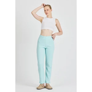 Kadın Su Yeşili Yüksek Bel Fitilli Bol Paça Günlük Ince Eşofman Altı Pijama