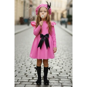 Parla Kids Kız Çocuk Pembe Sofia Pamuklu Fiyonk Detaylı Elbise Kep Abiye Takım