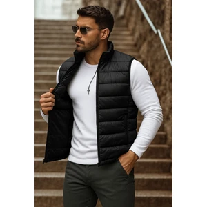 Erkek Cepli Kışlık Fermuarlı Basic Siyah Şişme Yelek
