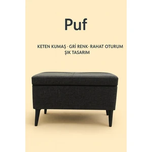 Sandıklı Keten Puf – Antrasit Gri | 60X45X40 cm Depolama Alanlı, Modern Dekoratif Oturma & Ayak Ucu Pufu