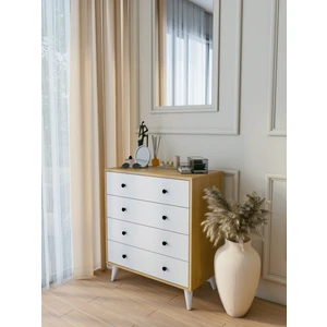 Şifonyer Marbella Parlak Beyaz-Kahverengi 4 Çekmeceli Country Şifonyer Komodin Ahşap