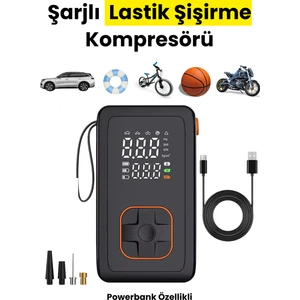 4000 Mah Şarjlı Taşınabilir Araba Lastik Hava Top Şişirme Pompası LED Işıklı Dijital Hava Kompresörü