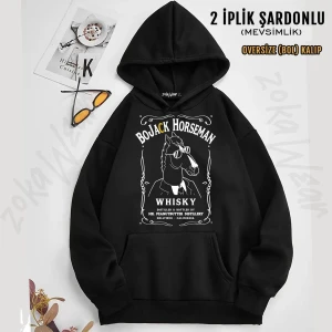 Whisky Bojack Horseman Baskılı Kapüşonlu Sweatshirt (2 Iplik)