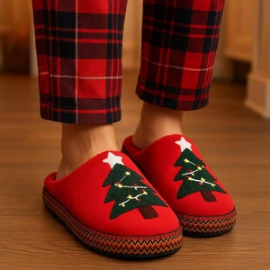 Kadın Yılbaşı Temalı Şerit Detaylı  Ev Terliği