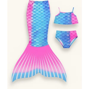 Kız Çocuk Deniz Kızı Mayo Kostüm Mavi 0405-