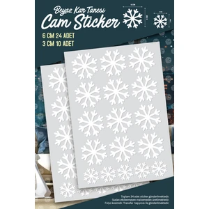 Beyaz Kar Tanesi Cam Sticker Yılbaşı Dekoru/sticker-Kartanesi Cam Vitrin Süsleme Etiket 34 Adet