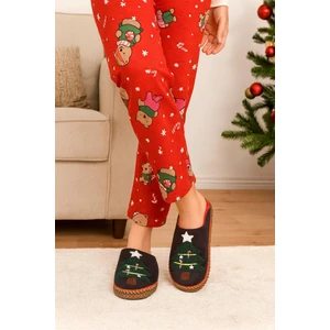 Kadın Yılbaşı Temalı Şerit Detaylı  Ev Terliği