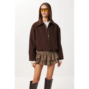 Happiness İstanbul Polo Yaka Fermuarlı Kaşe Ceket LOH0015 Acı Kahve