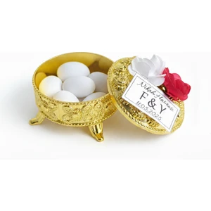 10 Adet | Ayaklı Altın Renkte İnci Desenli Şekerlik Nikah Şekeri Hediyeliği