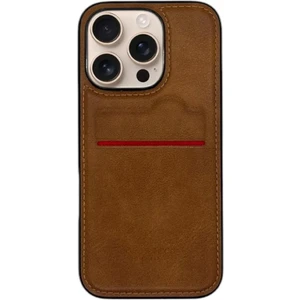 İphone 15 Pro Uyumlu Açık Kahve Rich Boss Lüx Deri Kartlıklı Kılıf