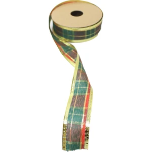 Parti Adresi Yılbaşı Ağacı Süsleme Kurdelesi  Paketleme Kurdelesi Simli Ekose Yeşil