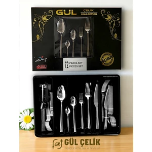 Gül Çelik 72 Parça 12 Kişilik Çatal Kaşık Seti Sade Model Kutulu 18/0 Kalite