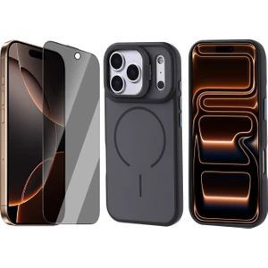 iPhone 17 Pro Max Kılıf M-Safe Şarj Özellikli Kamera Standlı Zore Notron Kapak + Hayalet Ekran Koruyucu