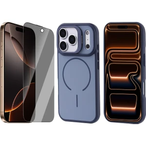 iPhone 17 Pro Max Kılıf M-Safe Şarj Özellikli Kamera Standlı Zore Notron Kapak + Hayalet Ekran Koruyucu