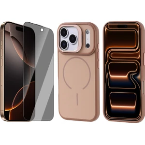 iPhone 17 Pro Max Kılıf M-Safe Şarj Özellikli Kamera Standlı Zore Notron Kapak + Hayalet Ekran Koruyucu