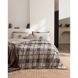 Madame Coco Agathe Çift Kişilik %100 Pamuk Lastikli Ranforce Baskılı Nevresim Takımı - Bej