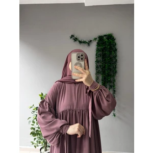 Yüsra Collection Tesettür Liza Elbise Kol Bağlamalı