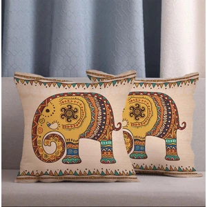 Alkan Homes 2 Li Kombin Krem Zemin Fil Temalı  Dijital Baskılı Kırlent Kılıfı