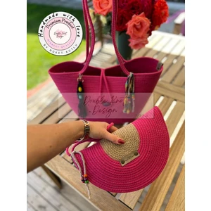 Double Knot Design Bella 2li Takım Plaj Çantası , El Çantası Clutch, Totebag, Kadın, Yazlık, Hediyelik