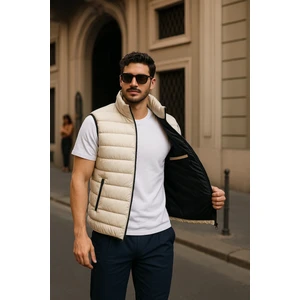 Erkek Kışlık Premium Basic Astarlı Krem Şişme Yelek