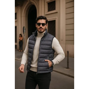 Erkek Kışlık Premium Basic Astarlı Füme Şişme Yelek