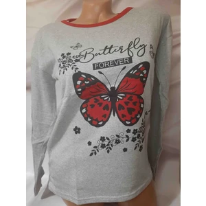 Shine Elagance Gri Desenli Uzun Kollu Üst ve Uzun Alt Kadın Pijama Takımı Pamuklu Elyaf