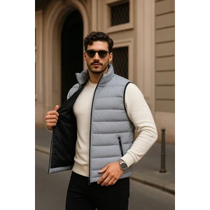 Erkek Kışlık Premium Basic Astarlı Gri Şişme Yelek