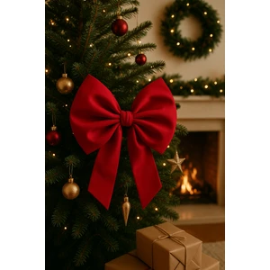 Beige & Stone Yıllbaşı Ağaç Süs Noel Kırmızı Fiyonk 30X35 cm Küçük