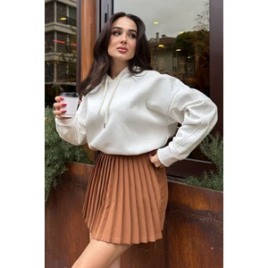 Tommy Life Ekru Reglan Kol Basic Kapüşonlu Oversize Sweatshirt Tunik - 97242