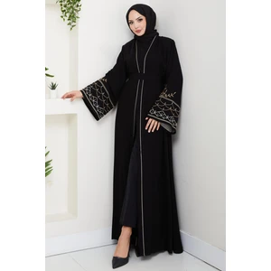 Nakışlı Kuşaklı Abaya Siyah HM2852