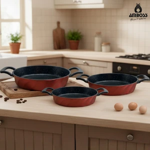 Vento 3 Parça Döküm Sahan Omlet Seti (Kırmızı)